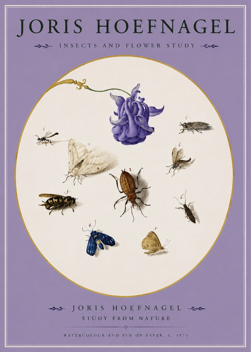 Joris Hoefnagel Studies of Insects and Flowers No3 - Plakát
