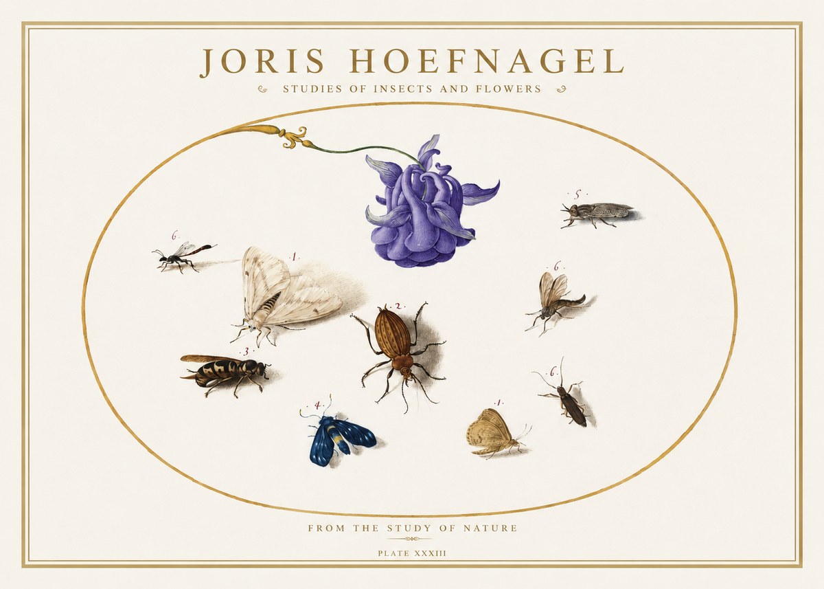 Joris Hoefnagel Studies of Insects and Flowers No5 - Plakát