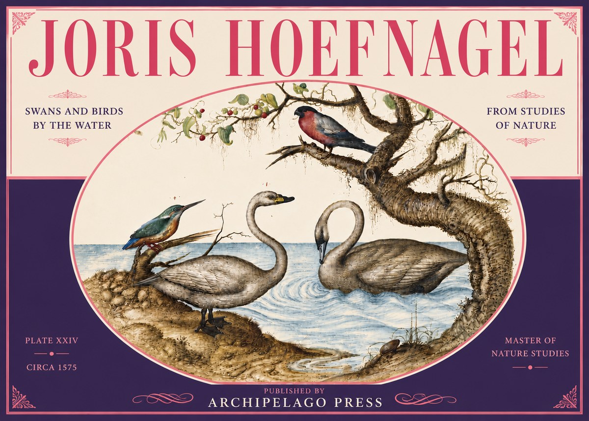 Joris Hoefnagel Swans and Birds by the Water No6 - Plakát