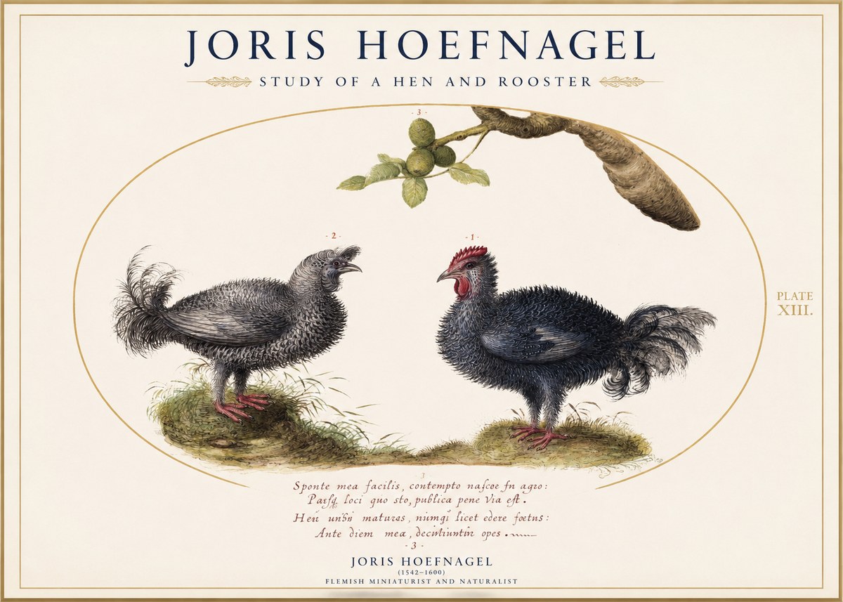 Joris Hoefnagel Study of a Hen and Rooster No1 - Plakát