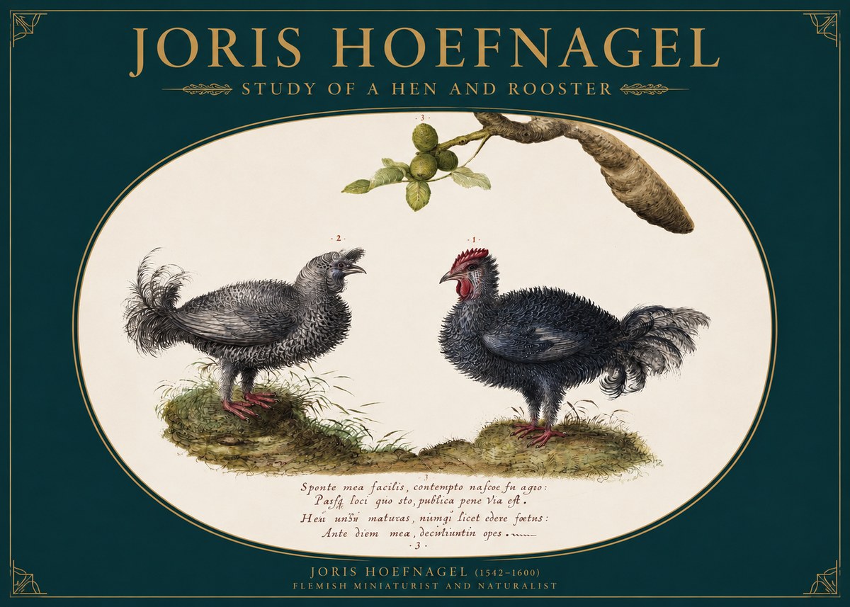 Joris Hoefnagel Study of a Hen and Rooster No2 - Plakát