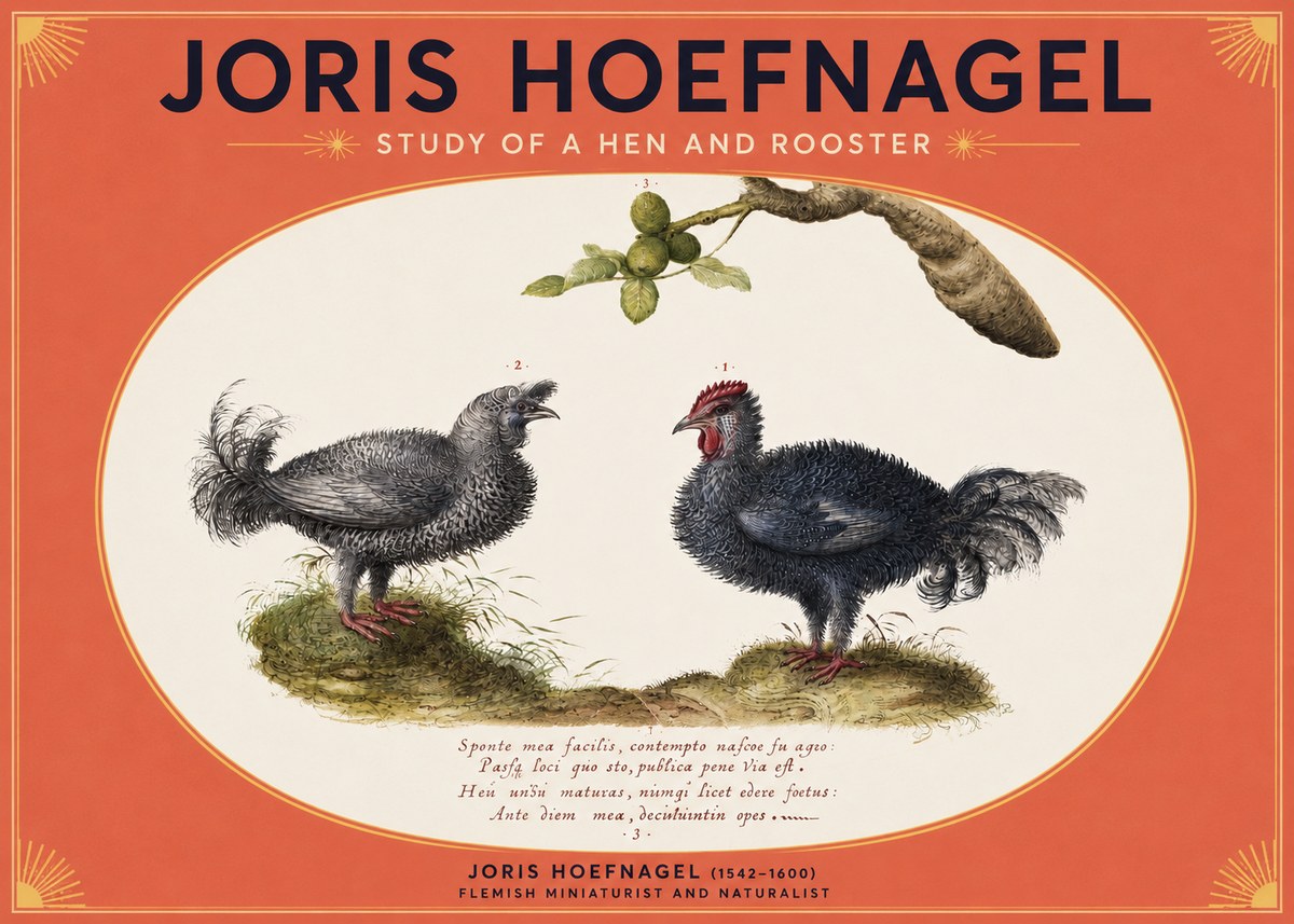 Joris Hoefnagel Study of a Hen and Rooster No3 - Plakát