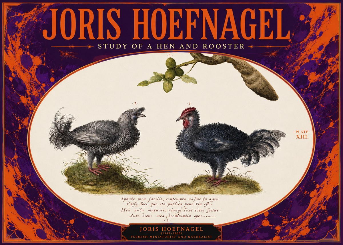Joris Hoefnagel Study of a Hen and Rooster No4 - Plakát