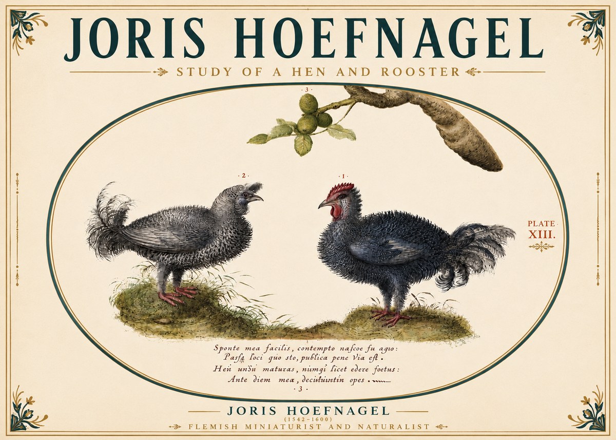 Joris Hoefnagel Study of a Hen and Rooster No6 - Plakát