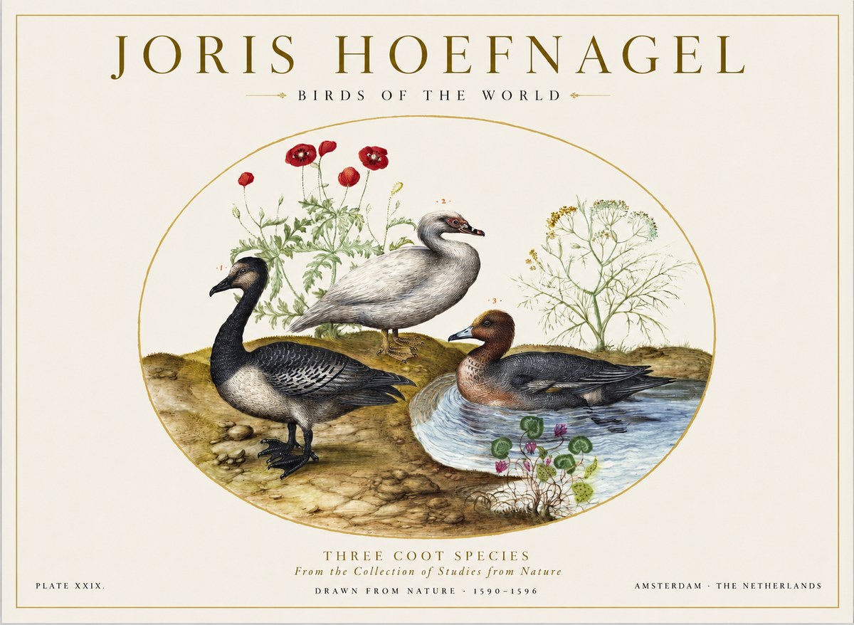Joris Hoefnagel Three Coot Species No1 - Plakát