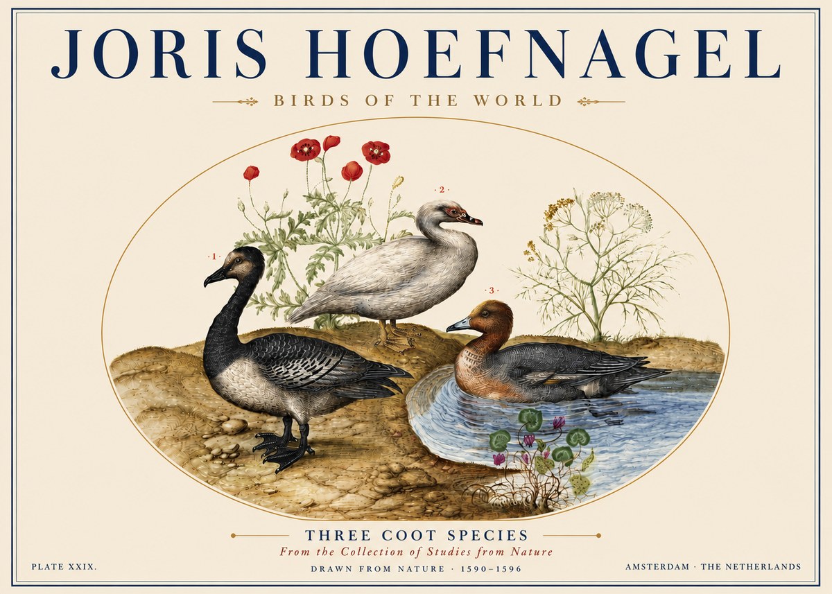 Joris Hoefnagel Three Coot Species No5 - Plakát