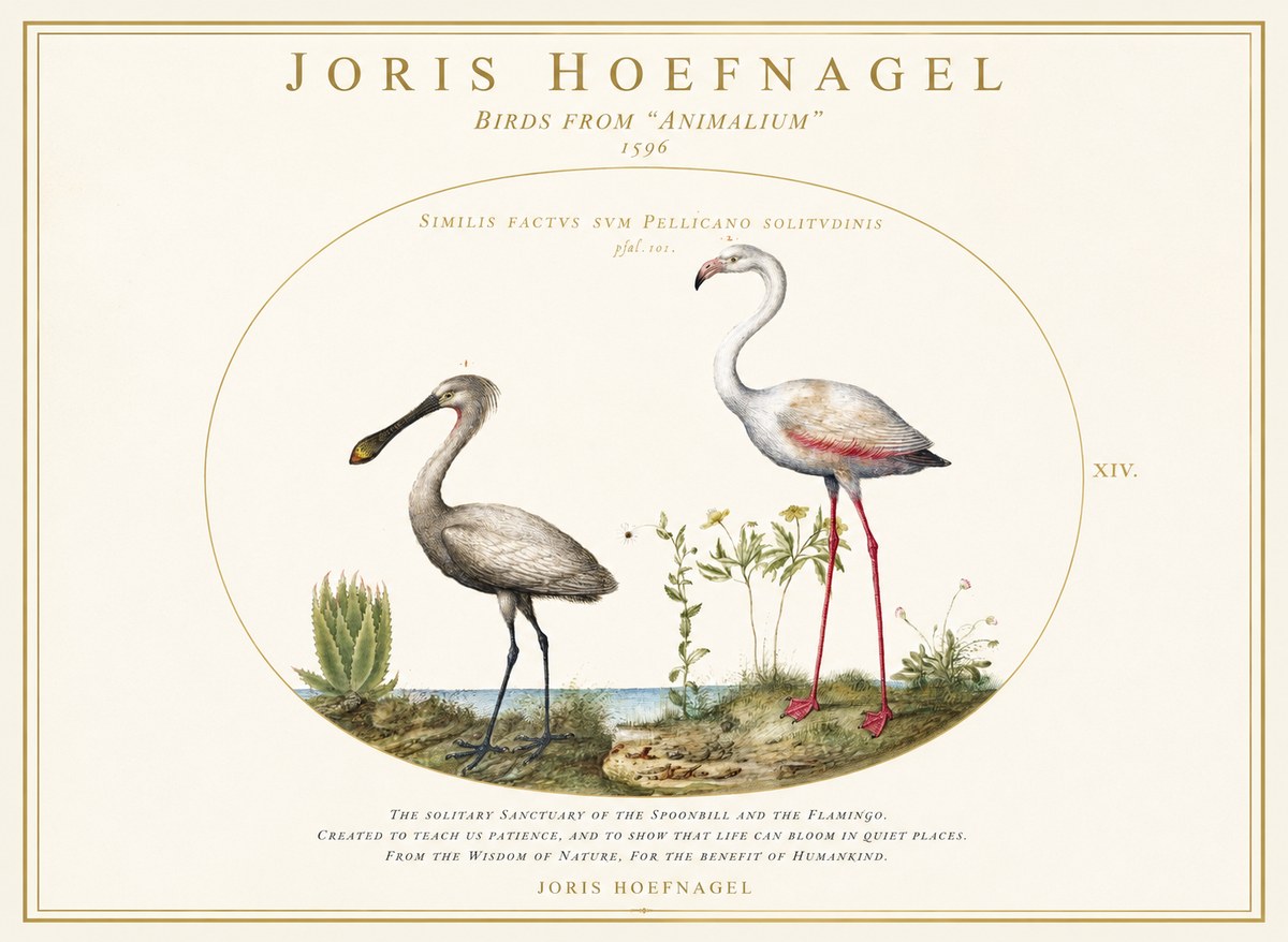 Joris Hoefnagel The Solitary Sanctuary of the Spoonbill and the Flamingo No1 - Plakát
