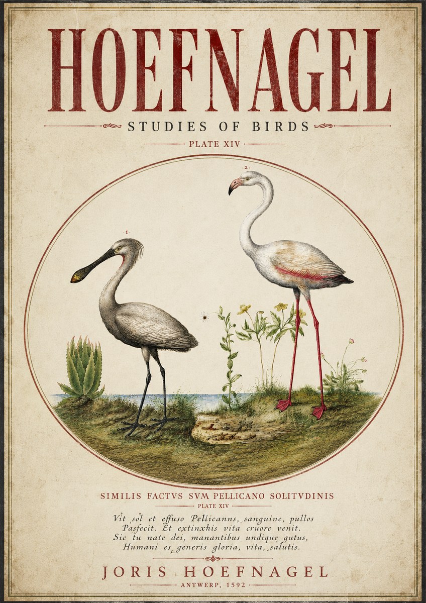 Joris Hoefnagel The Solitary Sanctuary of the Spoonbill and the Flamingo No5 - Plakát