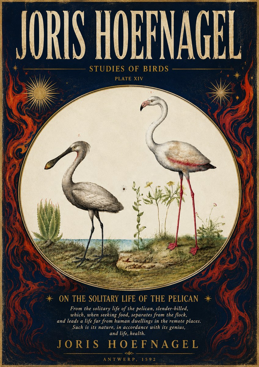 Joris Hoefnagel The Solitary Sanctuary of the Spoonbill and the Flamingo No6 - Plakát