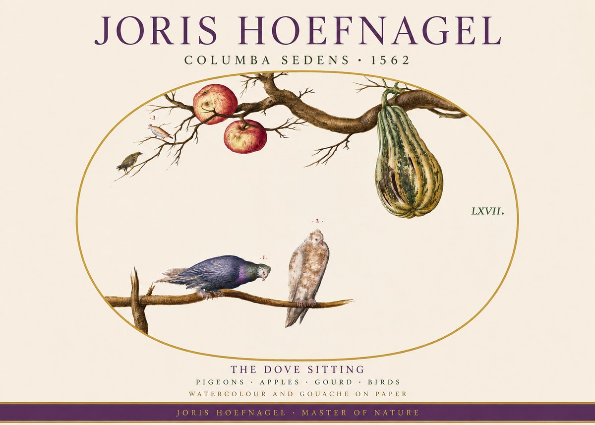 Joris Hoefnagel Pigeons Sitting. No4 - Plakát