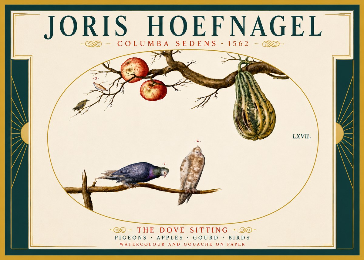 Joris Hoefnagel Pigeons Sitting. No6 - Plakát