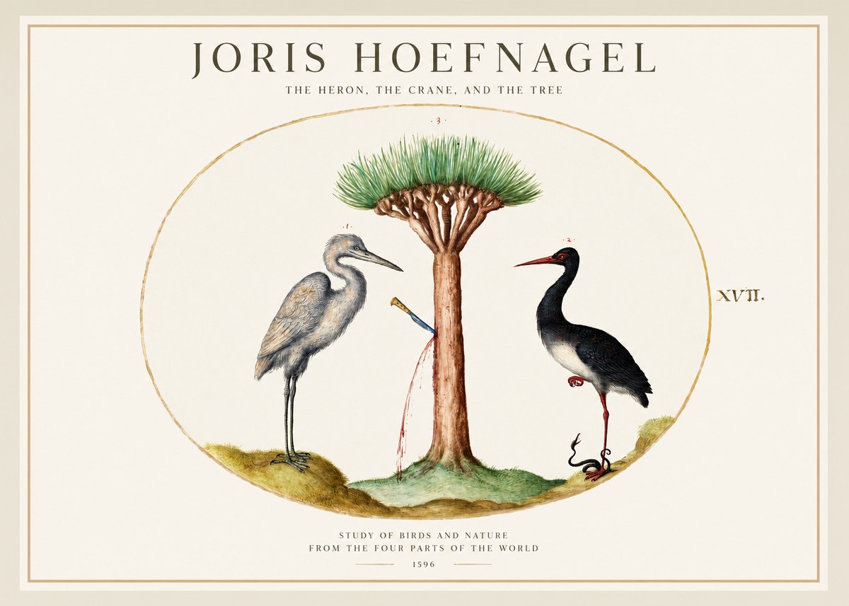 Joris Hoefnagel The Heron, the Crane, and the Tree No1 - Plakát