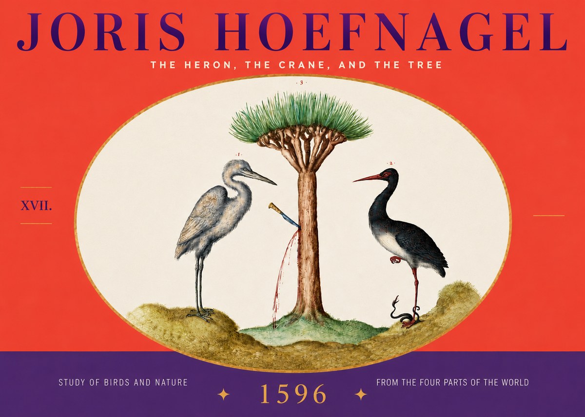Joris Hoefnagel The Heron, the Crane, and the Tree No4 - Plakát