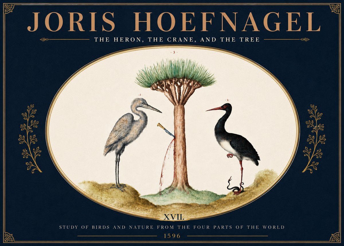 Joris Hoefnagel The Heron, the Crane, and the Tree No5 - Plakát