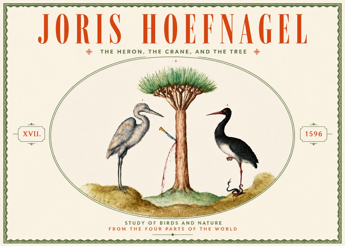 Joris Hoefnagel The Heron, the Crane, and the Tree No6 - Plakát