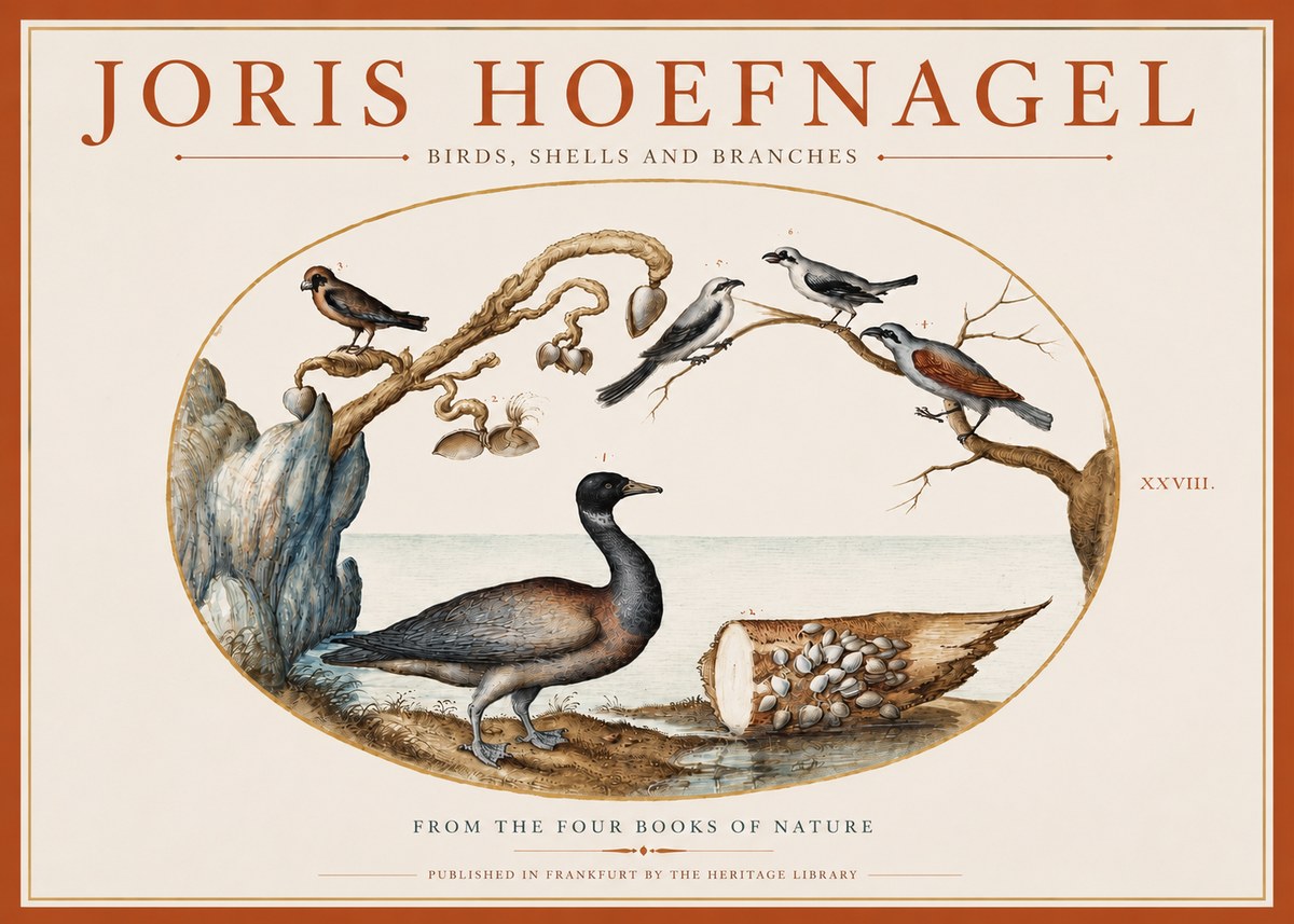 Joris Hoefnagel Birds, Shells and Branches No3 - Plakát