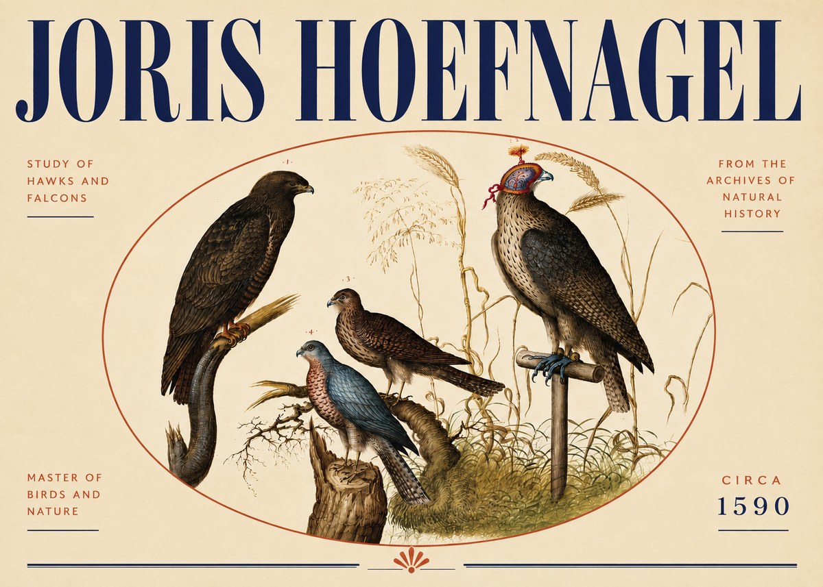 Joris Hoefnagel Studies of Hawks and Falcons No5 - Plakát