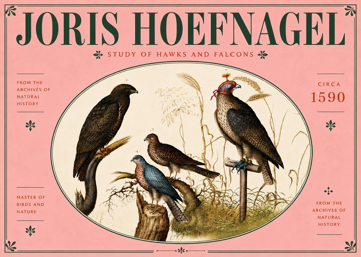 Joris Hoefnagel Studies of Hawks and Falcons No6 - Plakát
