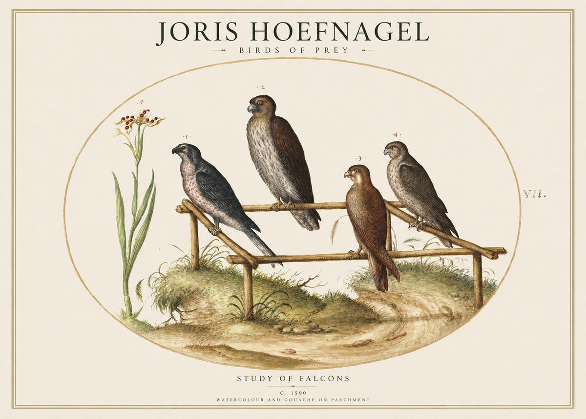Joris Hoefnagel Study of Falcons No1 - Plakát