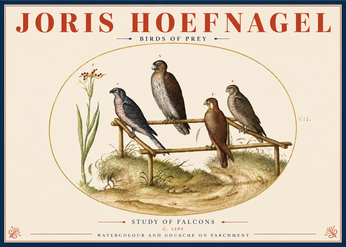 Joris Hoefnagel Study of Falcons No4 - Plakát