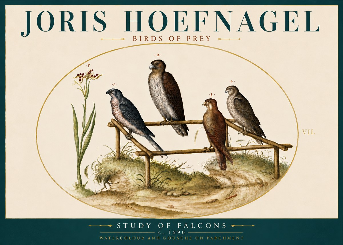 Joris Hoefnagel Study of Falcons No5 - Plakát