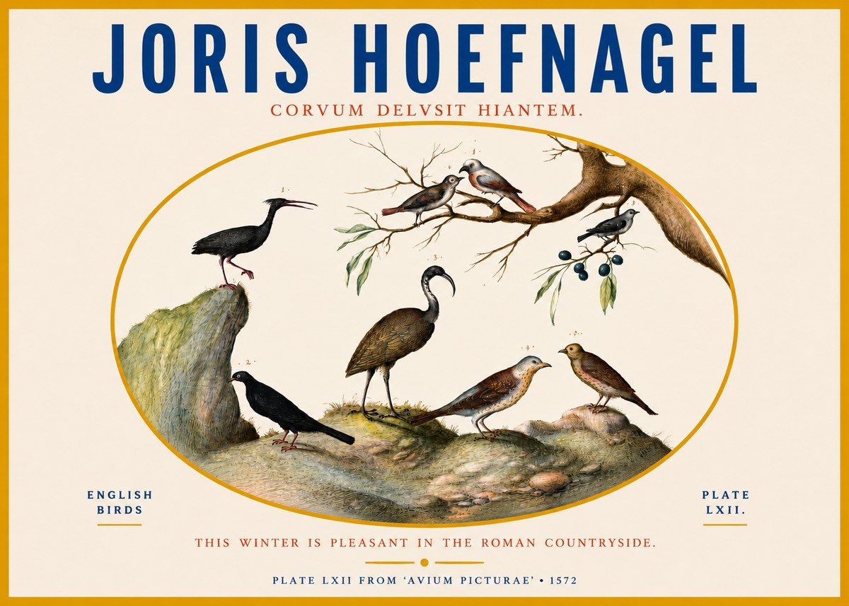 Joris Hoefnagel English Birds Plate Lxii No3 - Plakát