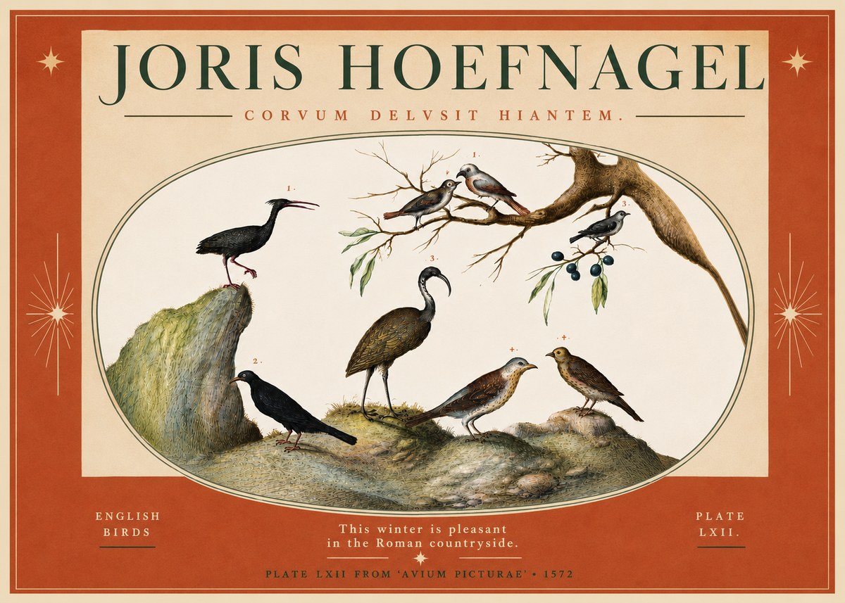 Joris Hoefnagel English Birds Plate Lxii No4 - Plakát