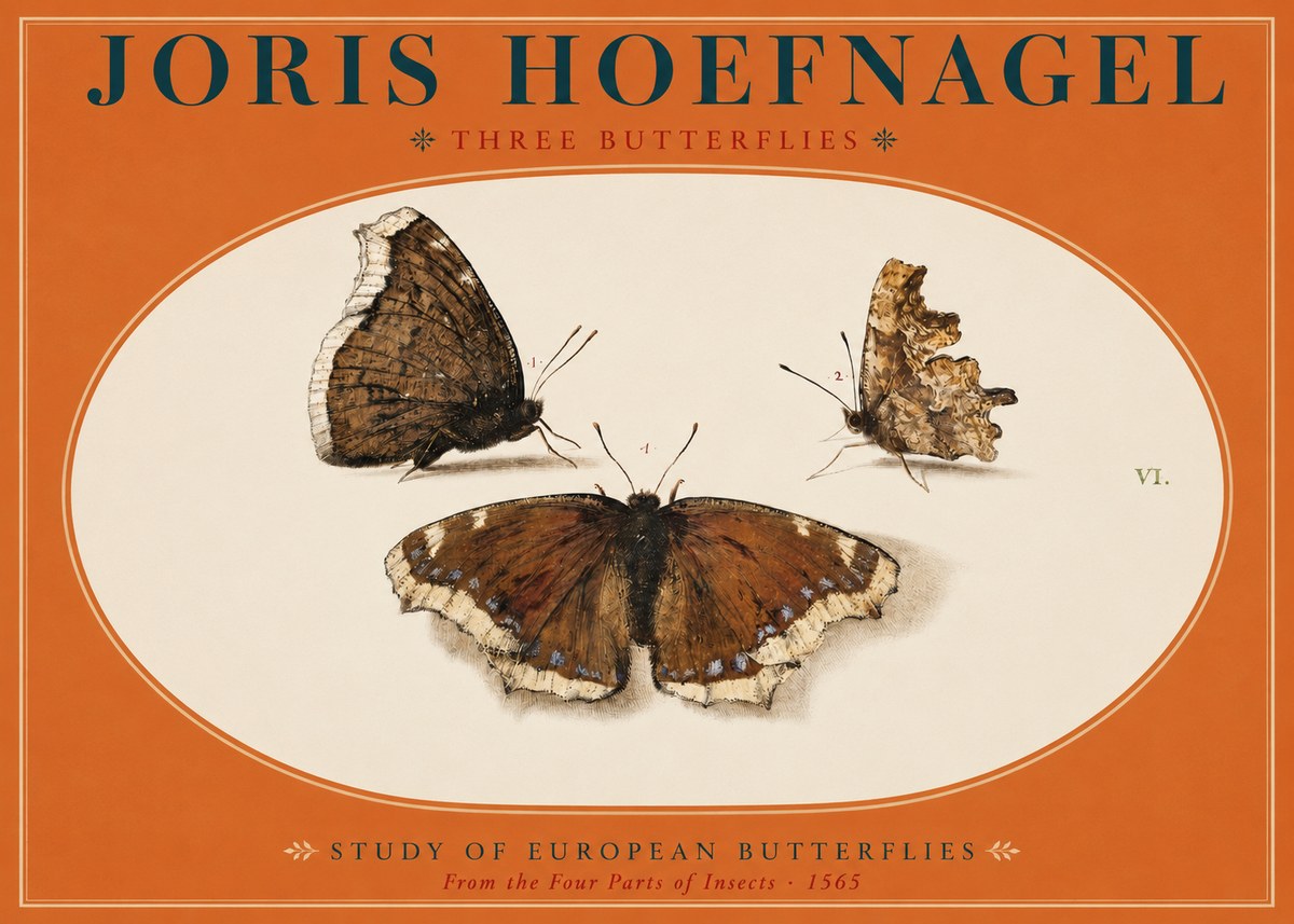 Joris Hoefnagel Three Butterflies I No2 - Plakát