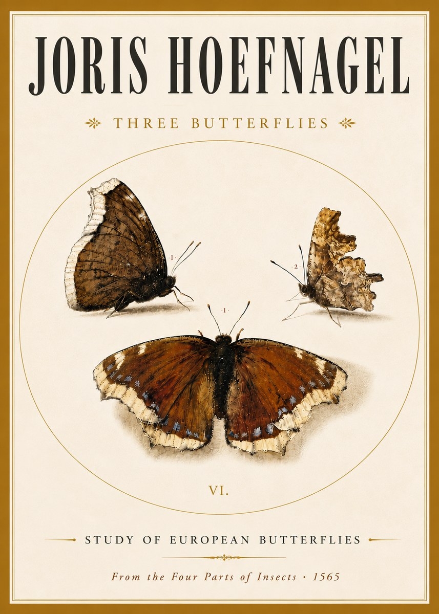 Joris Hoefnagel Three Butterflies I No6 - Plakát