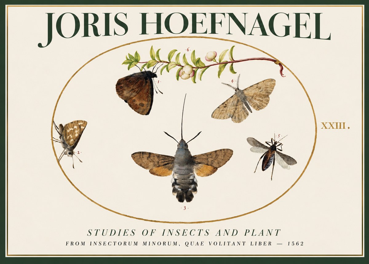 Joris Hoefnagel Five Studies of Insects and Plant No2 - Plakát