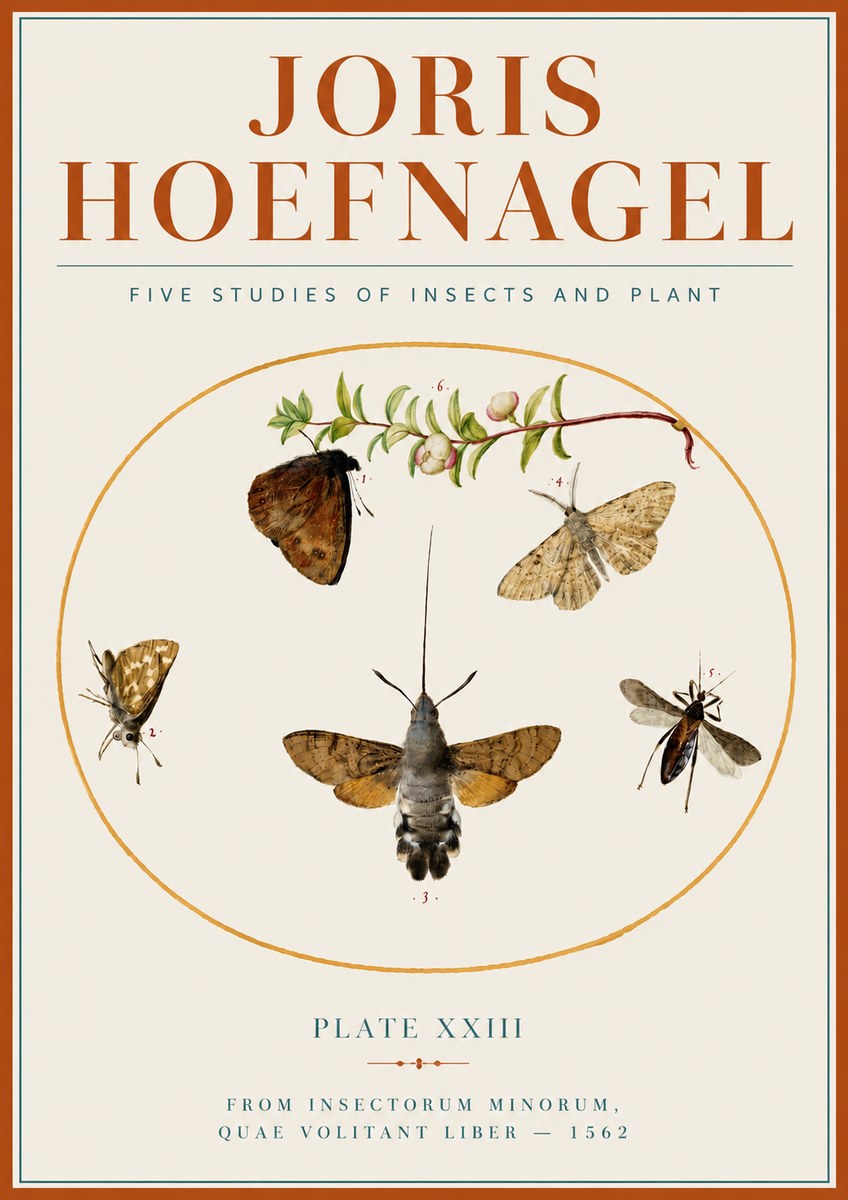 Joris Hoefnagel Five Studies of Insects and Plant No4 - Plakát