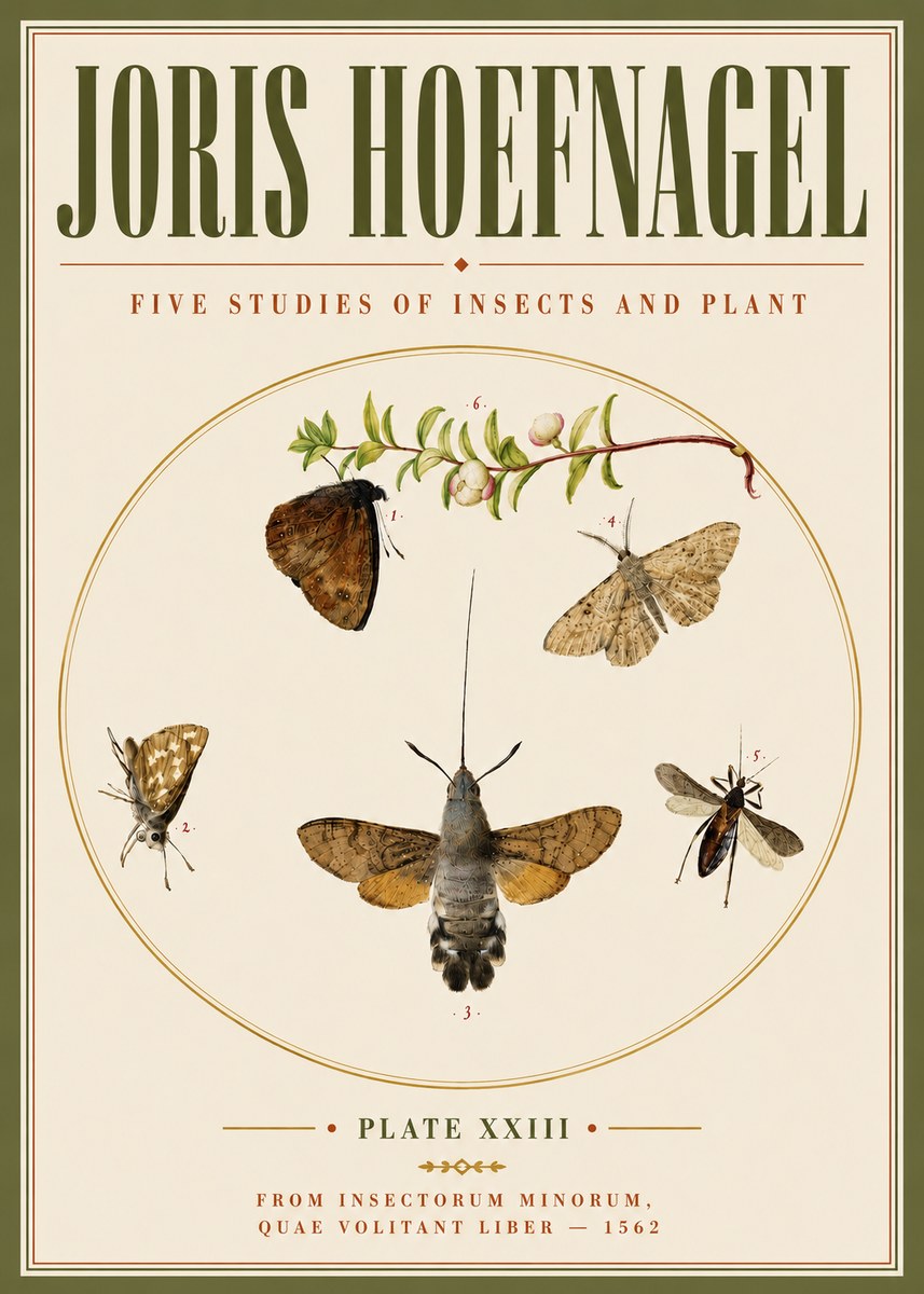 Joris Hoefnagel Five Studies of Insects and Plant No6 - Plakát