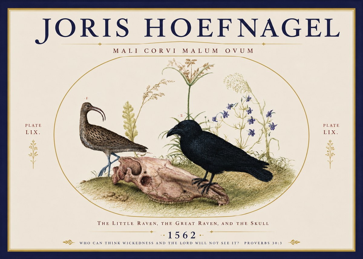 Joris Hoefnagel The Little Raven, the Great Raven, and the Skull No3 - Plakát