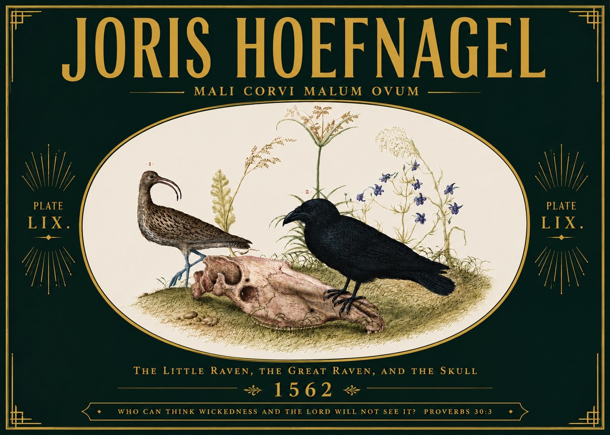 Joris Hoefnagel The Little Raven, the Great Raven, and the Skull No6 - Plakát