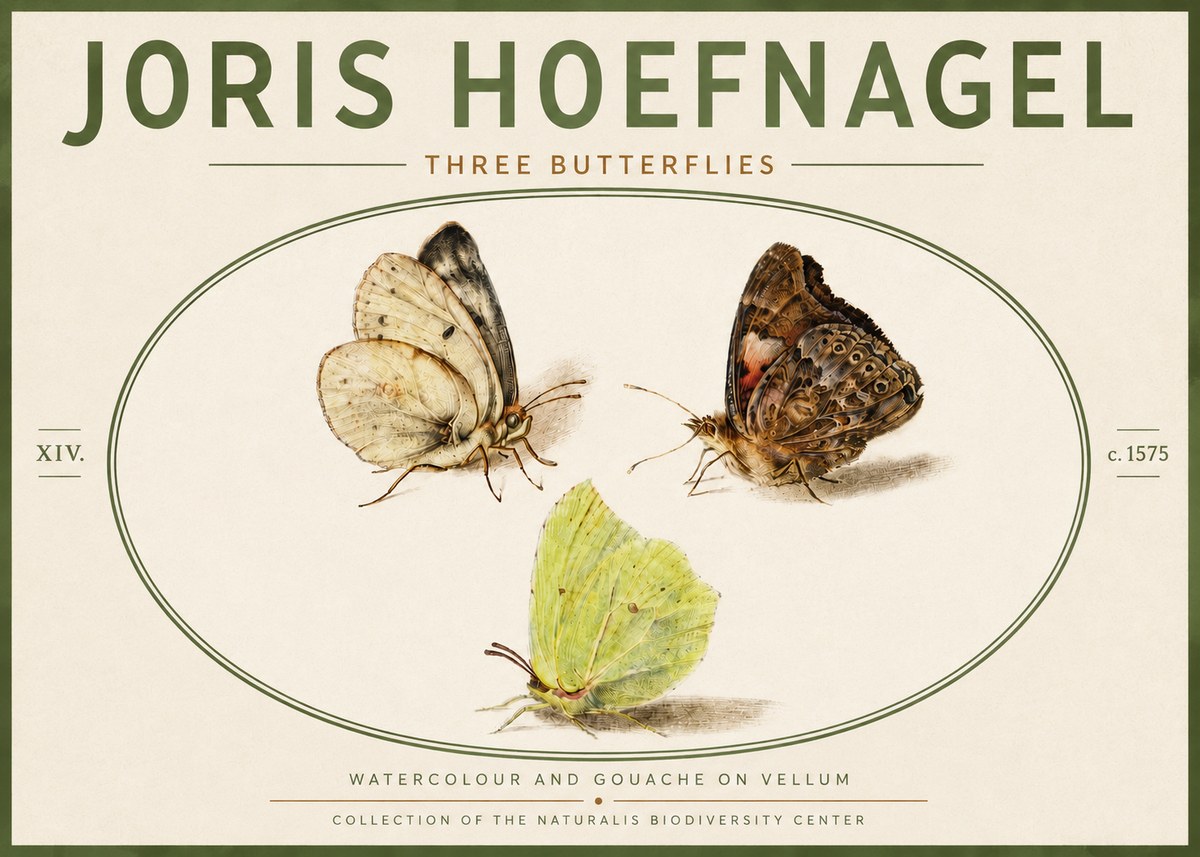 Joris Hoefnagel Three Butterflies II No6 - Plakát
