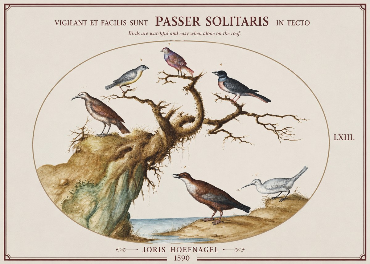 Joris Hoefnagel Vigilant Et Fact Suum Sicut Passer Solitarius in Tecto No2 - Plakát