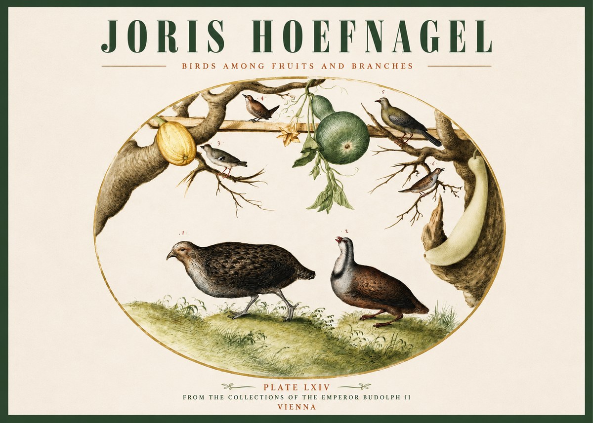 Joris Hoefnagel Birds Among Fruits and Branches No2 - Plakát