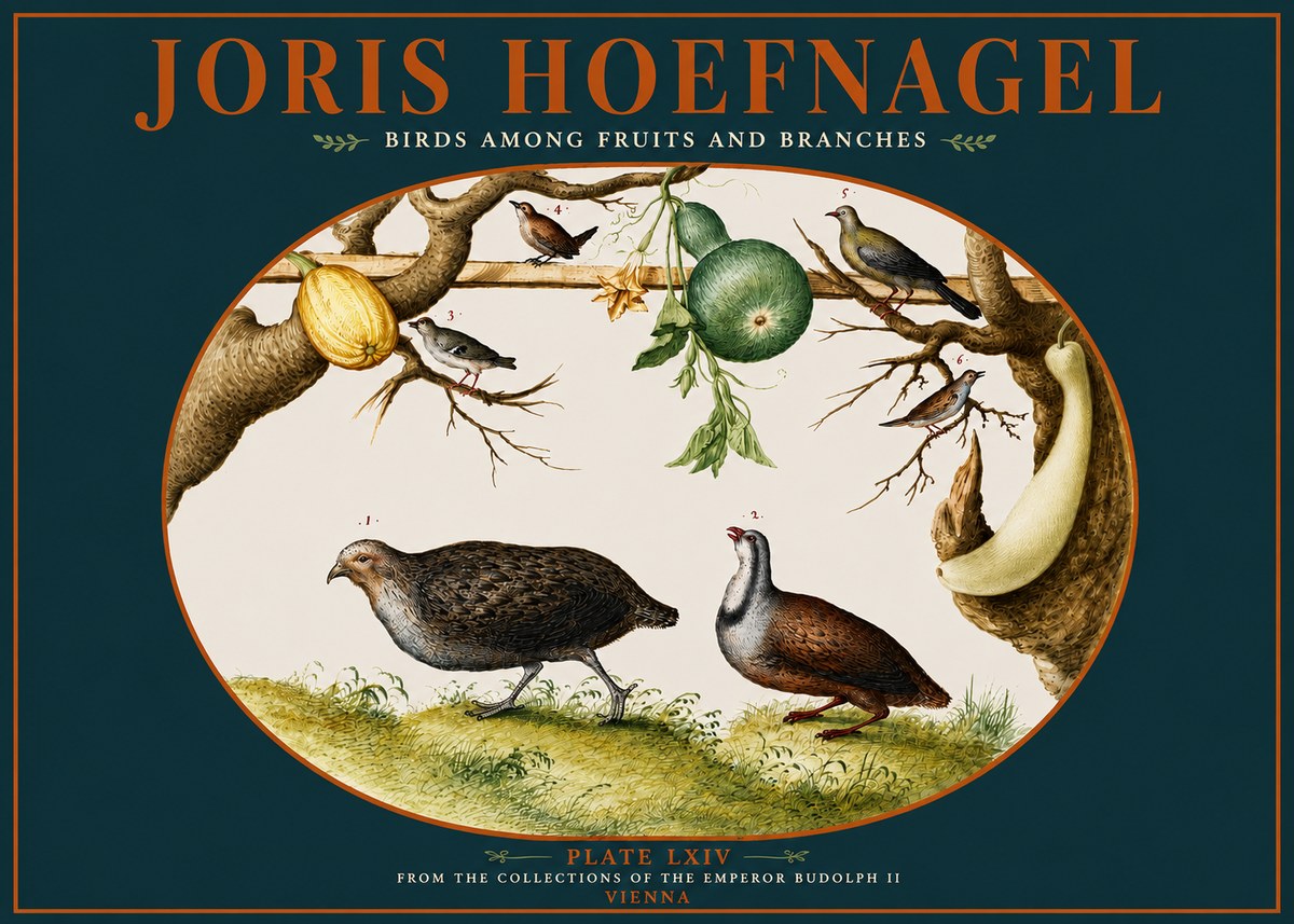 Joris Hoefnagel Birds Among Fruits and Branches No4 - Plakát