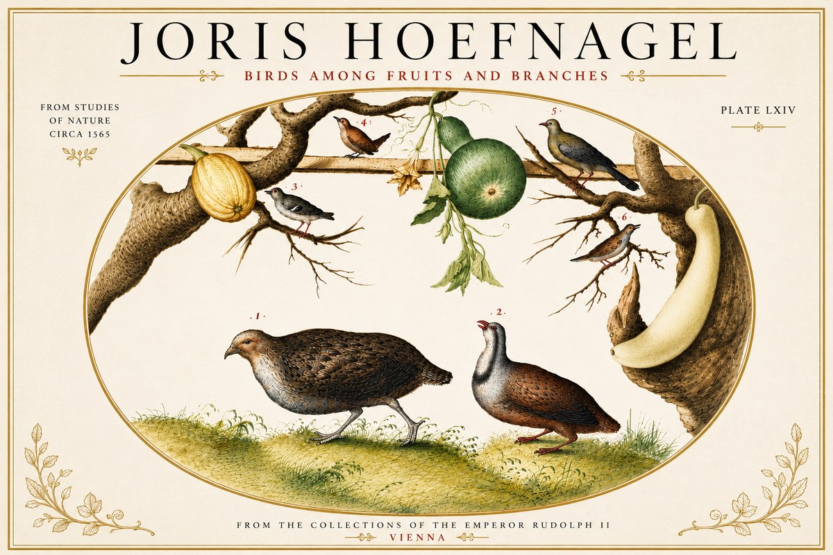 Joris Hoefnagel Birds Among Fruits and Branches No6 - Plakát