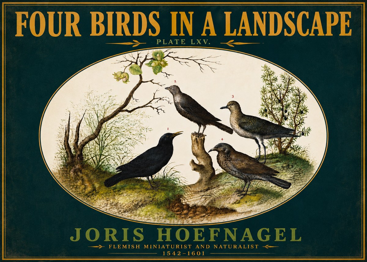 Joris Hoefnagel Four Birds in a Landscape No6 - Plakát