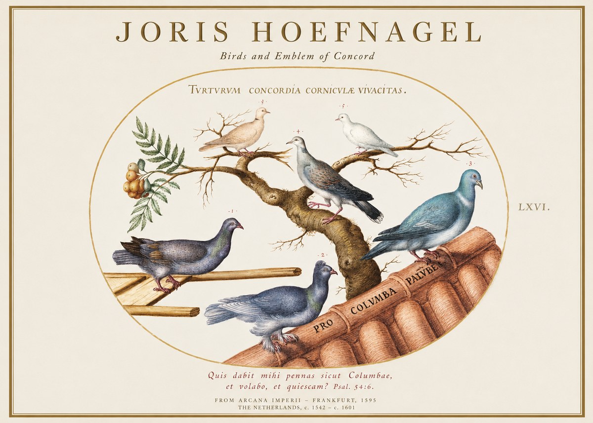 Joris Hoefnagel Birds and Emblem of Concord No1 - Plakát