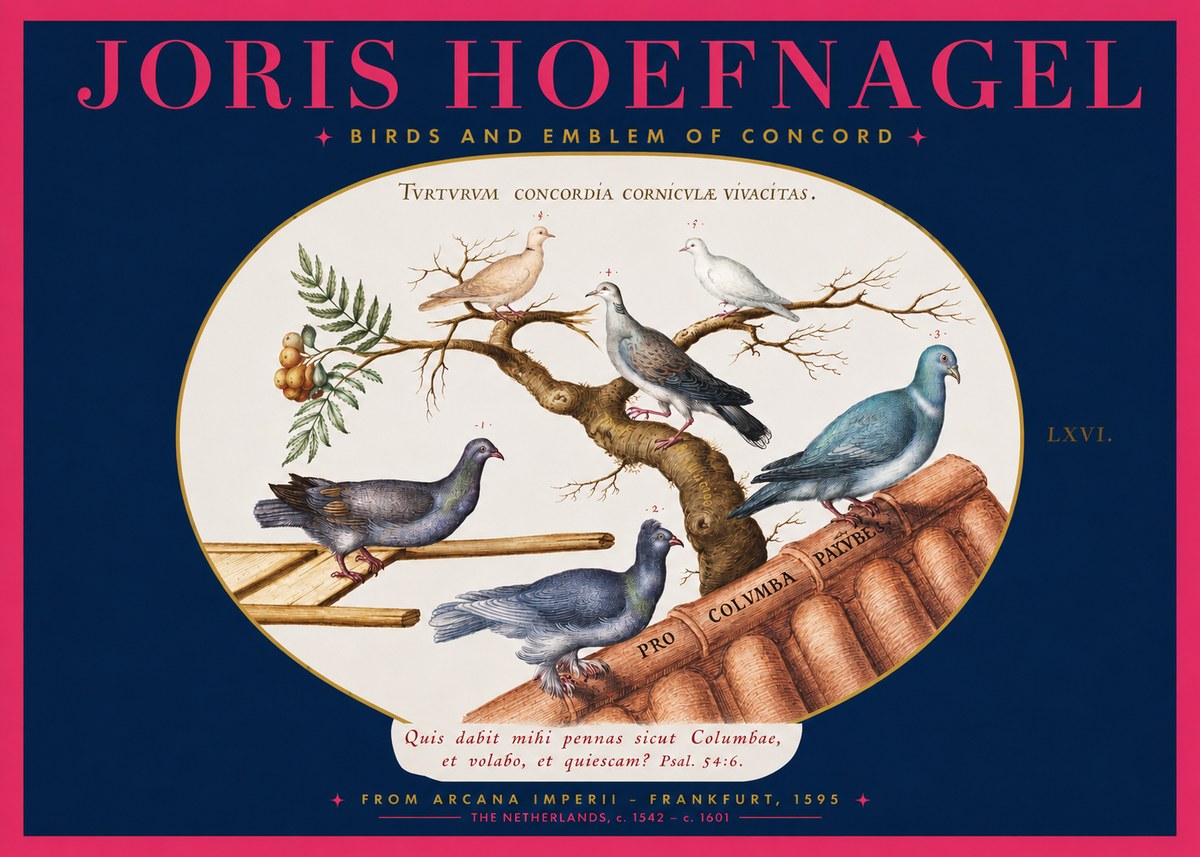 Joris Hoefnagel Birds and Emblem of Concord No2 - Plakát