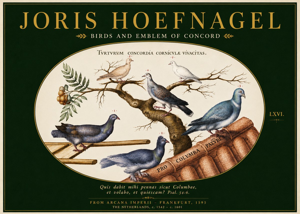 Joris Hoefnagel Birds and Emblem of Concord No3 - Plakát