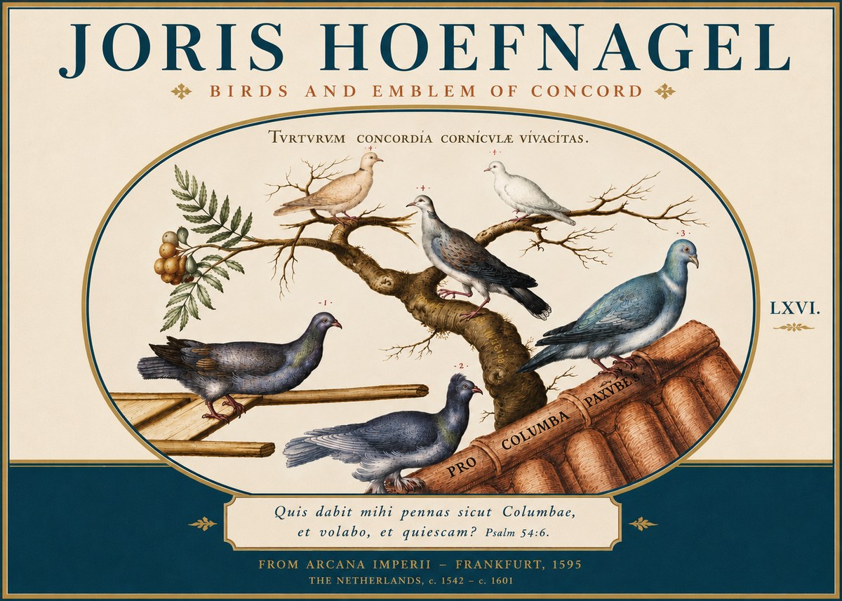 Joris Hoefnagel Birds and Emblem of Concord No4 - Plakát