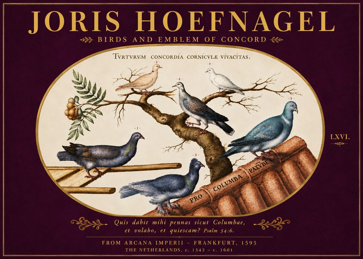 Joris Hoefnagel Birds and Emblem of Concord No5 - Plakát