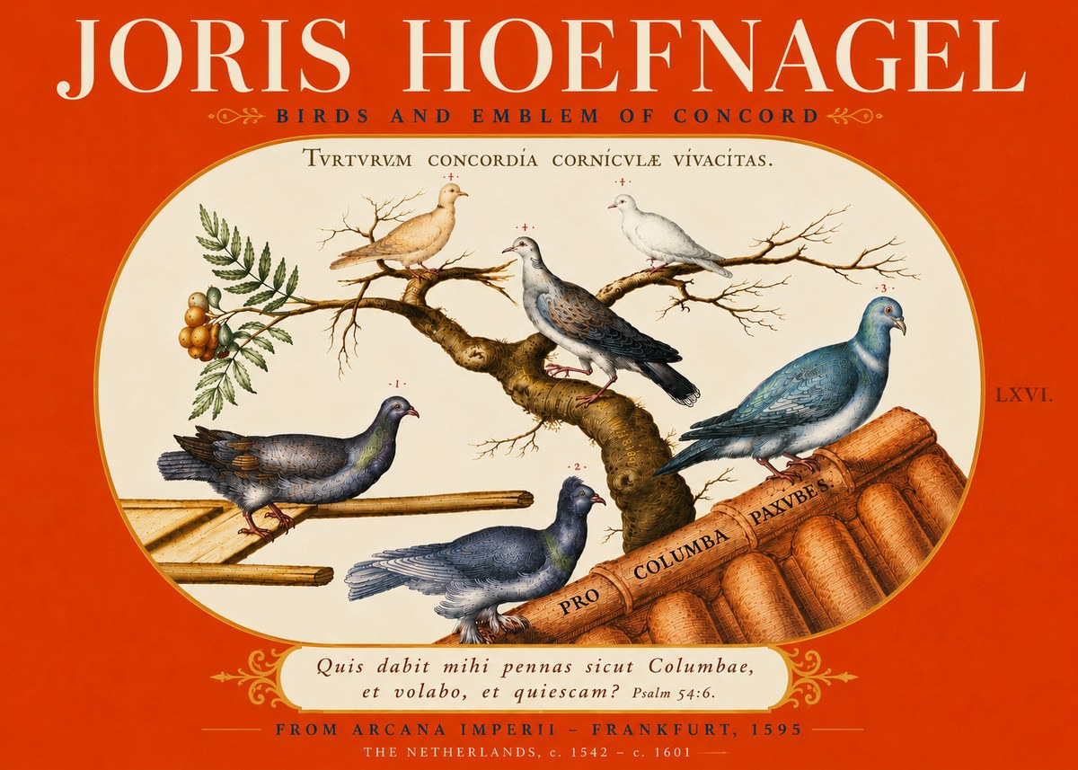 Joris Hoefnagel Birds and Emblem of Concord No6 - Plakát