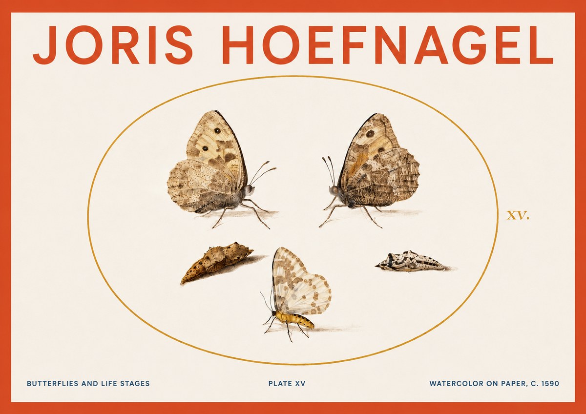 Joris Hoefnagel Butterflies and Life Stages - Plate Xv No3 - Plakát