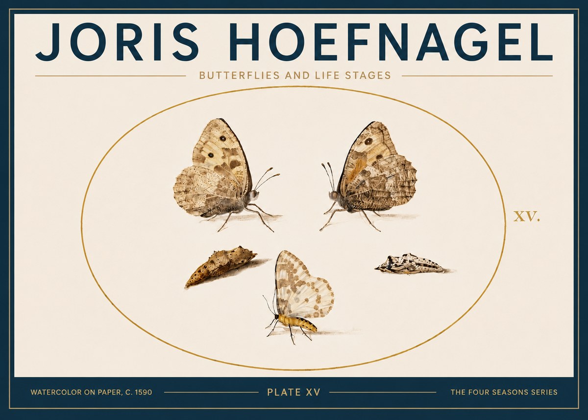 Joris Hoefnagel Butterflies and Life Stages - Plate Xv No5 - Plakát