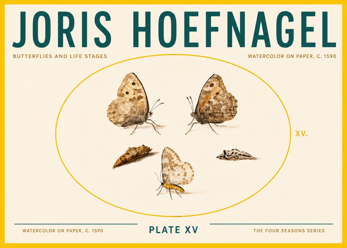 Joris Hoefnagel Butterflies and Life Stages - Plate Xv No6 - Plakát