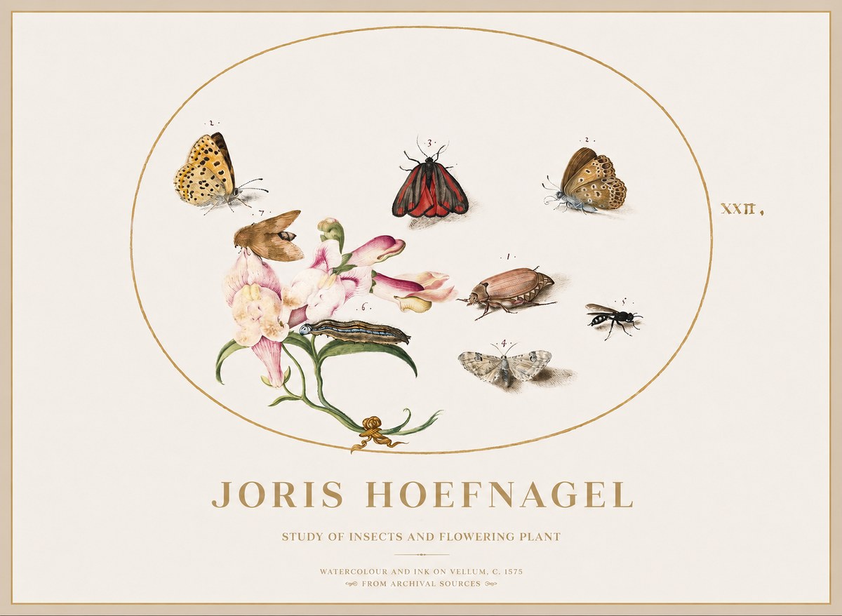 Joris Hoefnagel Study of Insects and Flowering Plant No1 - Plakát